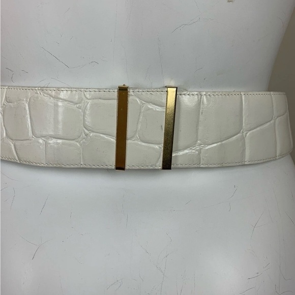 Roberto Dalpra Cream Croc Genuine Leather Bow Belt-Sz 32